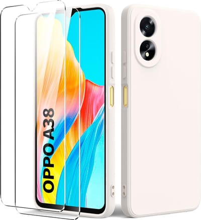 Geschikt voor Oppo A38 4G - Schokbestendig - Met 2 gehard glas - Back Cover Hoesje - Wit