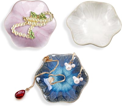 Set van 3 keramische sieraden trays, bloemen sieraden schalen en opbergdozen voor ringen en kleine spulletjes