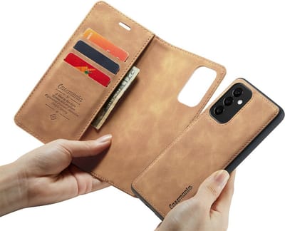 CaseMania Bookcase hoesje geschikt voor Samsung Galaxy A55 - Effen Cognac - Kunstleer - 2-in-1 Magnetisch Uitneembaar Design