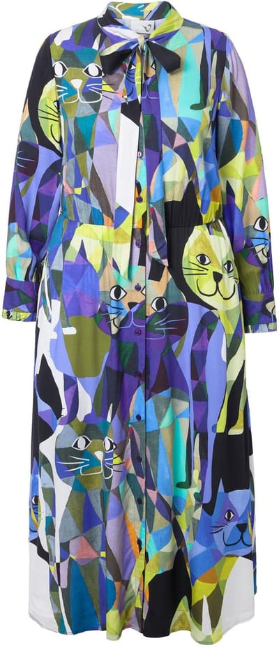 Ulla Popken - Dames - Maxi-jurk A-lijn V-hals strik lange mouwen - Purper - Maat 46+