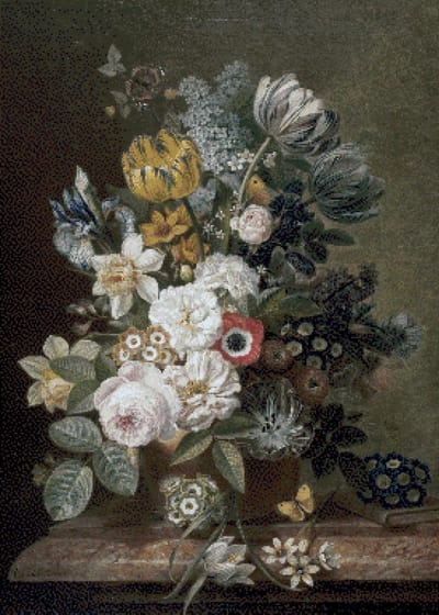 MyHobby Borduurpakket – Stilleven met bloemen (Eelkema) 50×70 cm - Aida borduurstof 5,5 kruisjes/cm (14 count) - Telpatroon - Borduurgaren - Borduurnaald - Handleiding - Voor Beginners & Gevorderden - Complete borduurset