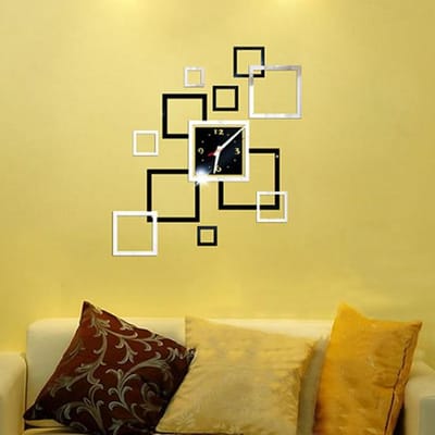 Creatieve 3D DIY Spiegelklok Kamer Slaapkamer Keuken Muurstickers black