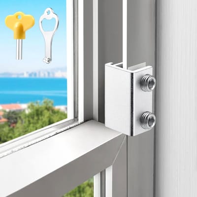 Sliding Window Locks (Pack of 2), Window Locks Up and Down Window and Horizontal Windows, Window Security Bars, Window Security Lock with Key, Adjustable Security Window Lock (Silver)