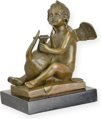 Bronzen sculptuur zittende engel – gedetailleerd decoratiebeeld in brons voor huis, altaar, spirituele ruimte of uniek cadeau