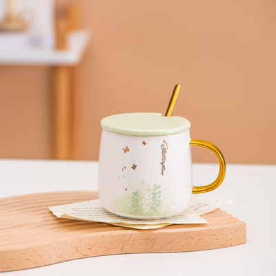 Japanse Kersenbloesem Keramische Kop met Deksel Lepel Hoge Waarde Mok Souvenir Thuis Koffiekop Licht Luxe Kop 401-500ml