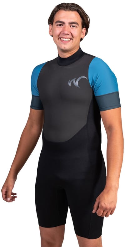 Watrflag Shorty Cairns Heren - 3 mm Premium neopreen met Lycra korte mouwen - Zwart/grijs/petrol S
