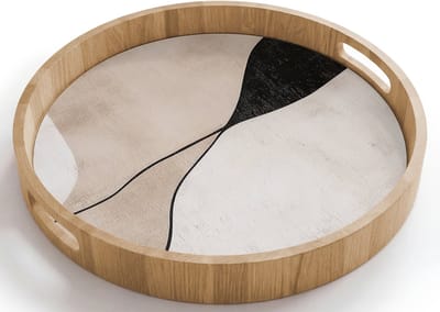 Dienblad rond 40x40 cm - Schootdienblad hout - Contourlijnen - Abstracte landschap - Borrelplank rechthoek - Plateau houten dienbladen