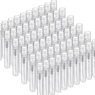 Daity verpakking van 60 mini-sprayflesjes van 5 ml - transparante lege plastic sprayflesjes - navulbare mini-parfumflesjes met fijne nevel - parfumverstuivers - kleine lege proefverpakkingen - draagbare plastic reisflessen