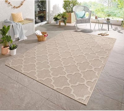 Flycarpets Tenedo Vloerkleed / Buitenkleed - Binnen & Buiten - Beige - Laagpolig - Berber Motief - 80x150 cm