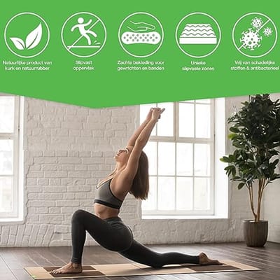 Yogamat van Kurk en Rubber - Duurzaam en Antislip, FAZ-testwinnaar, Inclusief Draagriem
