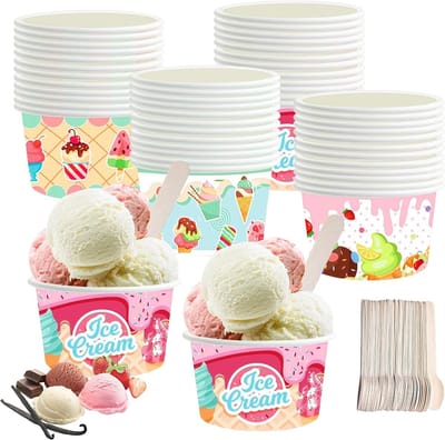 Milieuvriendelijke Kraft Papieren Bekers 240ml - 50 Stuks voor Koffie, Soep en IJs met Lepel, Dikke Papieren Wand