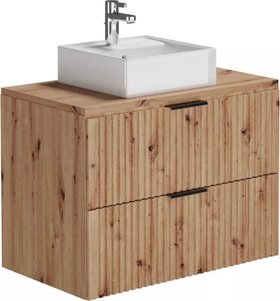 Vente-unique Geribbeld hangmeubel met opbouwwastafel - Lichte houtkleur - L80 cm - ZEVARA