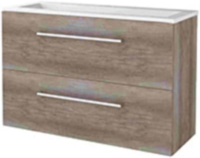Basic-Line Start 39 Badkamermeubelset - Ondiep - 100 x 39 cm - Met Grepen - 2 Lades - Acryl Wastafel - 1 Kraangat - Scotch Oak