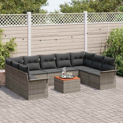 vidaXL - Tuinbank - Set - 10 - st - 9-Aantal - zitplaatsen - Grijs - poly - rattan