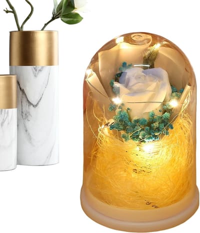 Eeuwige Roos - Bloemen Decoratie - Romantisch Cadeau - Met LED Licht - 15 x 10.5cm - Lichtblauw