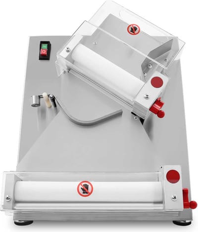 HCB® - Professionele Horeca Uitrolmachine voor Pizza - dubbele deeg rollen - 30 cm - 230V - RVS / INOX Pizzapers - Tortilla maker - Tortilla pers - Elektrisch - 34x50.5x70 cm (DxBxH) - 37 kg - 7303