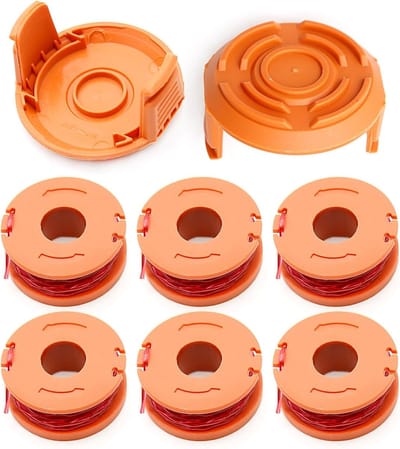 Trimmerdraad 3m/10ft 0.06inch Autofeed Vervangingsspoel voor Grasmaaier, Geschikt voor Diverse Merken, 6 Coils en 2 Caps Inclusief
