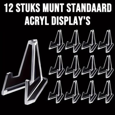 Allernieuwste.nl® 12 Stuks Munt Standaard Acryl Display Muntstandaard – Kaartenstandaard Munten Houder Transparant - 5,4 cm Hoog %%