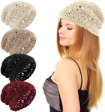 Dames katoen haakwerk muts - handgemaakt - gebreide bloemen slouchy beanie - perfect voor de zomer - ShopVlot