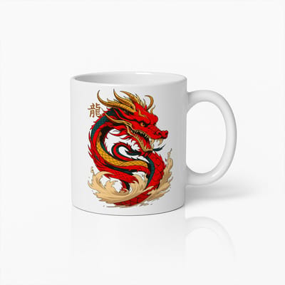 Rode Draak Mok – Oosterse Mythische Wezen Koffiebeker voor Fantasy en Aziatische Kunstliefhebbers