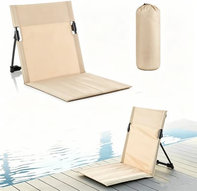 Strandmat met Rugleuning - Strandstoel Opvouwbaar - Draagbare Opvouwbare Vouwstoel - Inclusief opbergtas - Voor vissen, barbecues, wandelen,picknicken - Wit