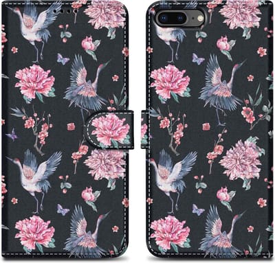 Cadorabo Hoesje geschikt voor Apple iPhone 7 PLUS / 7S PLUS / 8 PLUS - Design Kraan & Bloemen No. 9 - Beschermhoes Case Cover met magnetische sluiting, standaardfunctie en kaartvakje