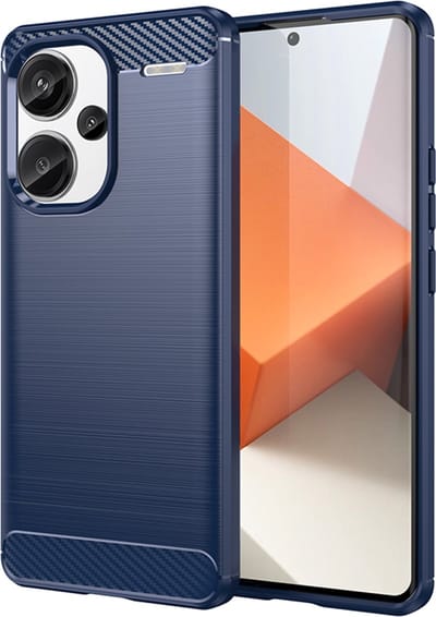 MobyDefend Hoesje - Geschikt voor Xiaomi Redmi Note 13 Pro Plus - TPU Backcover - Geborstelde Metaal & Carbon-Look - Blauw