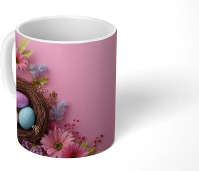 Mok - Koffiemok - Vogelnestje - Eieren - Bloemen - Pastelkleuren - Mokken - 350 ML - Beker - Koffiemokken - Theemok