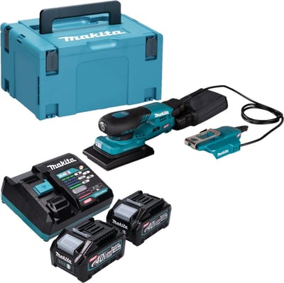 Makita BO 005 CGM201 Accuschuurmachine 40 V max. 80 x 130 mm 3,0 mm slag Borstelloos + 2x accu 4.0 Ah + lader + Makpac