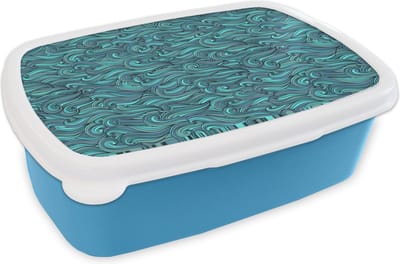 Broodtrommel Blauw - Lunchbox - Brooddoos - Waves - Patronen - Water - 18x12x6 cm - Kinderen - Jongen