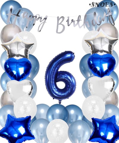 Snoes Ballonnen 6 Jaar Set Mega Blauw Zilver Ballon - Compleet Feestpakket Cijferballon 6 Jaar - Verjaardag Versiering Slinger Happy Birthday – Folieballon – Latex Ballonnen - Helium Ballonnen