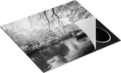 Chefcare Inductie Beschermer Amsterdamse Gracht tijdens het Voorjaar - Zwart Wit - 60x50 cm - Afdekplaat Inductie - Kookplaat Beschermer - Inductie Mat