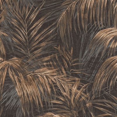 Natuur behang Profhome 399812-GU vliesbehang hardvinyl warmdruk in reliëf licht gestructureerd met palmen mat antraciet grijs beige zwartbruin 5,33 m2