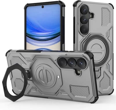 Hoesje geschikt voor Samsung Galaxy S26 Plus | Compatibel met MagSafe / Qi2 | 360° Draaibare Magnetische Standaard | Back Cover Kickstand Ring | Grijs
