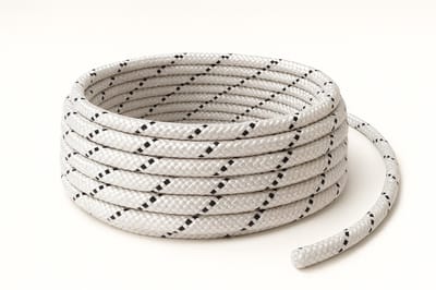 Sterk gevlochten touw 20 meter – 9,4 mm dik – duurzaam nylon/polyester – wit met zwarte details – ideaal voor boot, tuin, werkplaats en outdoor gebruik