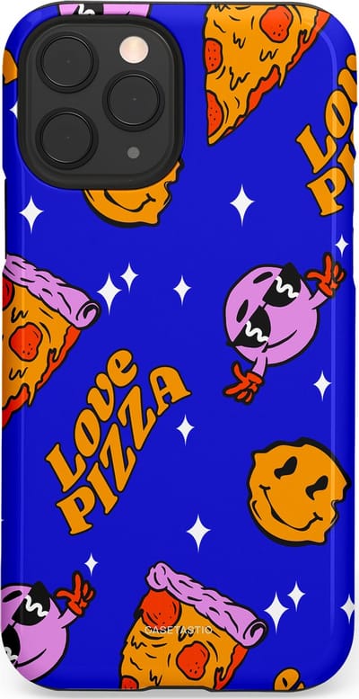 Casetastic hoesje geschikt voor Apple iPhone 11 Pro - Dubbellaagse bescherming - Funky Pizza - Fashion Case - Paars Okergeel Donkerblauw Bruin
