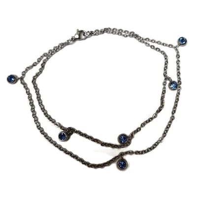 Aramat Jewels | Enkelbandjes | Dubbel Enkelbandje met Zirkonia Steentjes | Blauw | |3mm | Staal | Volwassenen | Verkleurd niet