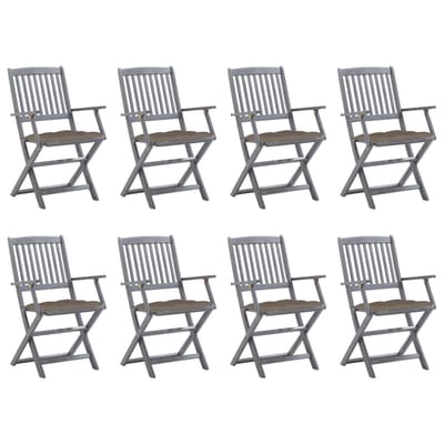 vidaXL - Inklapbare - stoelen - 8 - st - met - kussens - massief - acaciahout