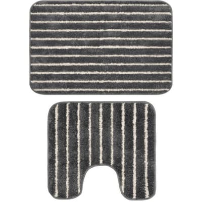LIVARNO Badmat en toiletmat, 2-delig (Met uitsnede, Grijs)