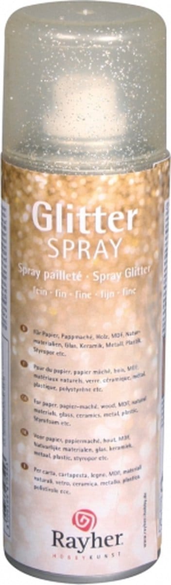 Rayher hobby materialen verf spray - met glitters - goud - voor papier/glas/keramiek/metaal/plastic etc - 125 ml