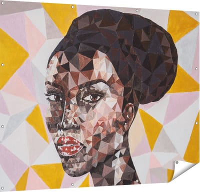 Gards Tuinposter Afrikaanse Vrouw in Driehoekjes - Abstract - 150x120 cm - Tuindoek - Tuindecoratie - Wanddecoratie buiten - Tuinschilderij