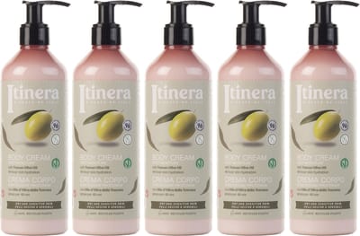 ITINERA Hydraterende Bodylotion voor Droge en Gevoelige Huid met Toscaanse Olijfolie, 96% Natuurlijke Ingrediënten, 370 ml x5
