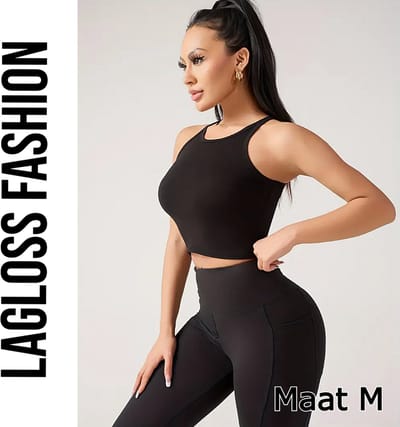 LaGloss® Dames Yoga Tanktop Zwart Katoen – Snel Droog Fitness Top met Ingebouwde BH – Ademend Sportshirt voor Yoga, Hardlopen & Gym – Maat M