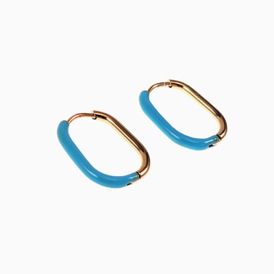 Dottilove U-vormige Oorringen Dames - 14K Goud Plated RVS - Oorbellen met Turkooisblauwe Emaille
