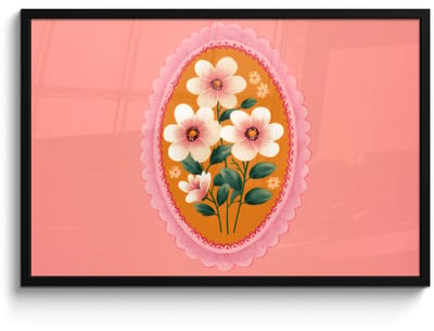 Poster in lijst - Fotolijst 90x60 cm - Posters - Illustratie - Bloemen - Rand - Roze - Posterlijst zwart - Decoratie - Wanddecoratie woonkamer - Muurdecoratie slaapkamer