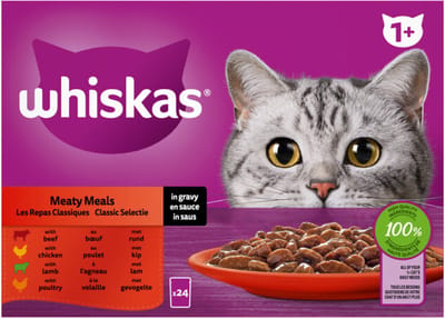 Whiskas 1+ Classic Selectie in Saus Maaltijdzakjes Multipack - 2 x 24 x 85 gr - Voordeelverpakking