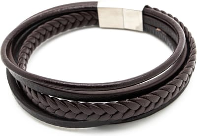 Sorprese armband - Superior - armband heren - leer - bruin - 20,5 cm - zilverkleurige sluiting - cadeau - Model N