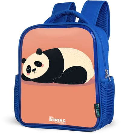 NoBoringSuitcases.com® - Rugzak blauw - Schooltas jongens - Panda op een oranje achtergrond - Kinder rugtas jongen - Boekentas kind - Kinderrugzak voor school - Schoolrugzak