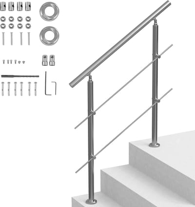Leuningen van 39,4 Inch (L) voor Buitentrappen, Trapleuningset van Roestvrij Staal met Montage, Trapleuningset met 2 Dwarsbalken, Ideaal voor Senioren, Veranda en Terras