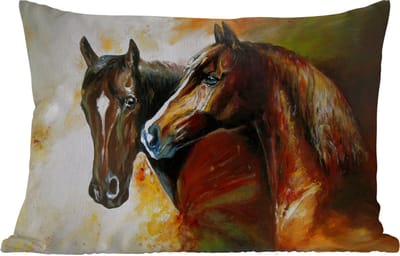 Buitenkussens - Tuin - Schilderij - Paarden - Dieren - Olieverf - 50x30 cm